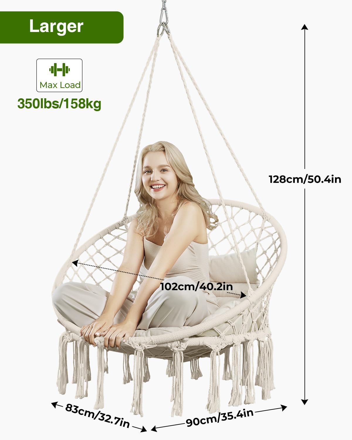 Greenstell hammock chair in bedroom scene, perfect evening reading.