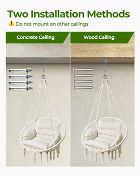 Greenstell hammock chair ceiling-mount option, versatile hanging setup.