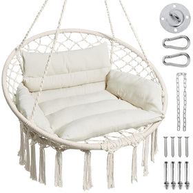 Greenstell hammock chair front view in beige, cozy indoor seating option.