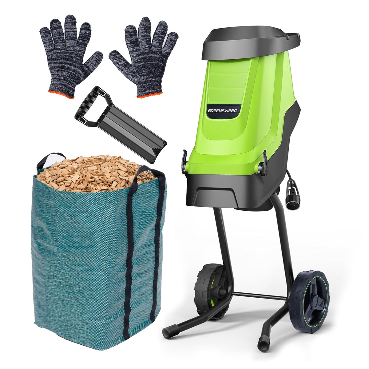 GreenSweep electric wood chipper in a compact design for easy yard cleanup