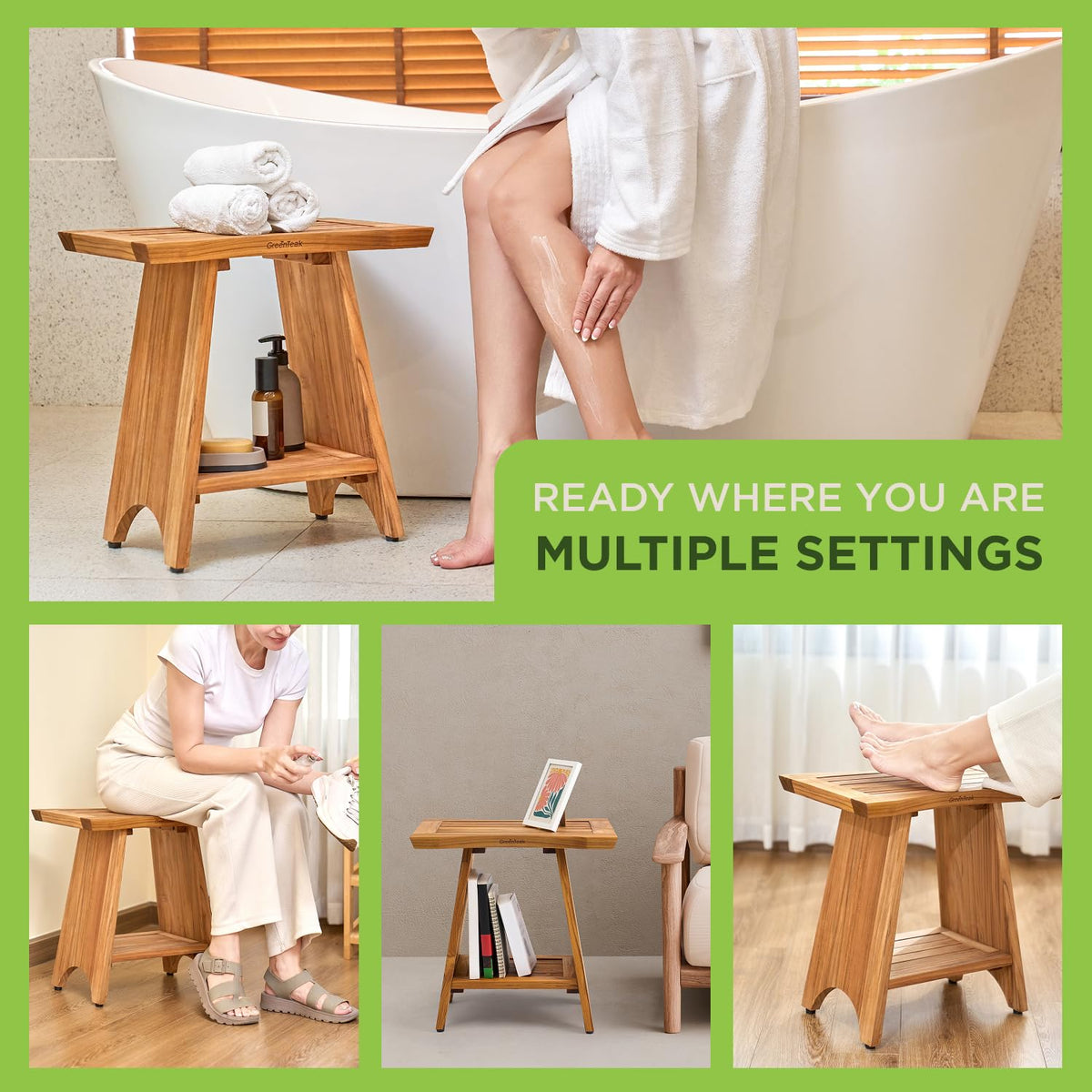 GREENTEAK compact two-tier design fits small showers