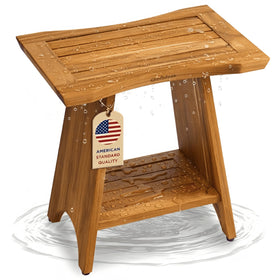 GREENTEAK premium 18-inch teak shower bench front view for safe seating