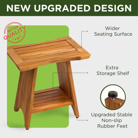 GREENTEAK teak shower bench with non-slip feet demonstrates enhanced stability