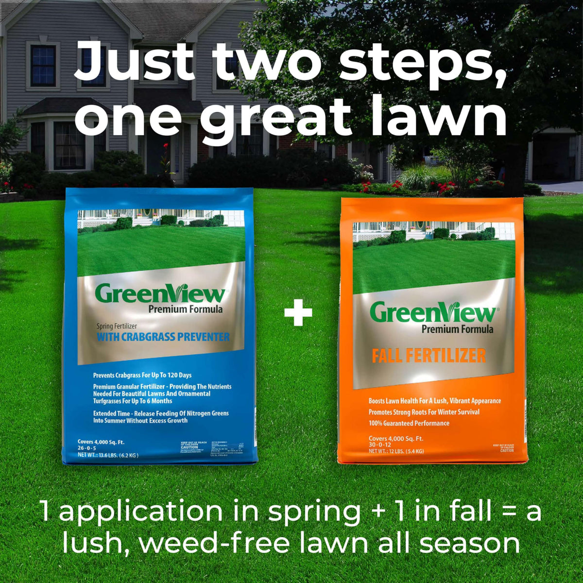 GreenView 10,000 sq ft coverage illustration for a single lawn area