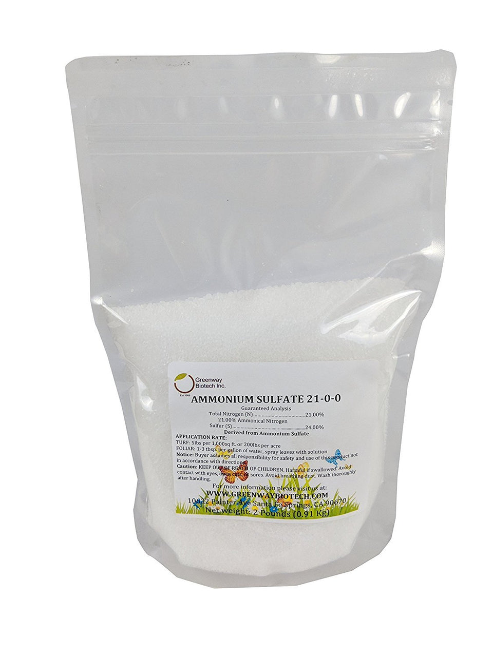 Greenway Biotech ammonium sulfate 21-0-0 2lb bag; lowers pH for acid-loving plants