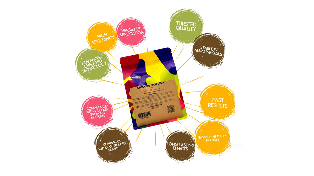 Greenway Biotech iron DTPA 11% soil drench supports alkaline soil chlorosis correction