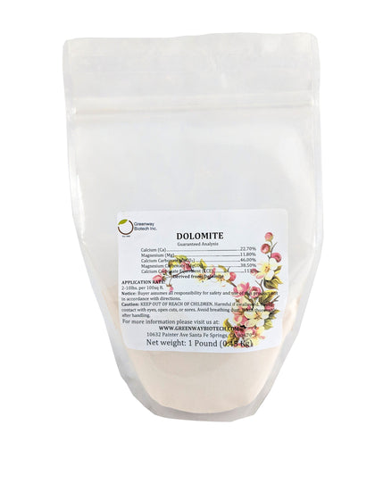 Greenway Biotech Dolomite Lime Plus bottle pour supports soil pH balance for healthier plants.