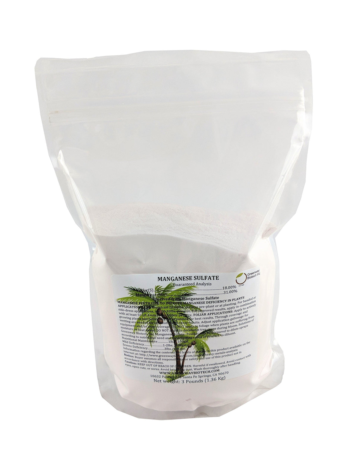 Greenway Biotech manganese sulfate monohydrate applied to palm trees for healthy foliage.
