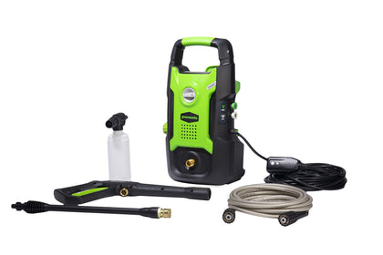 Greenworks 1500 PSI pressure washer upright carry design for easy transport at home
