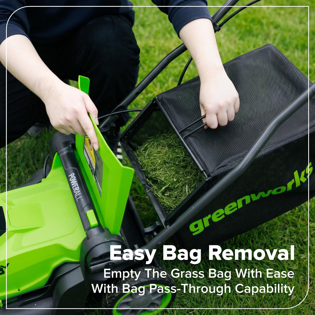Greenworks 17 inch cutting deck enables efficient, clean passes