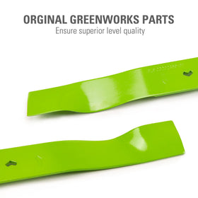 19-inch GreenWorks blade installed on a mower deck illustration.