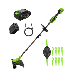 Greenworks 24V 13-inch trimmer cutting path for precise lawn edges.