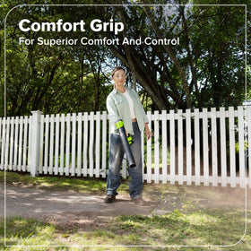 Greenworks 24V blower with cruise control maintains steady airflow on longer tasks.