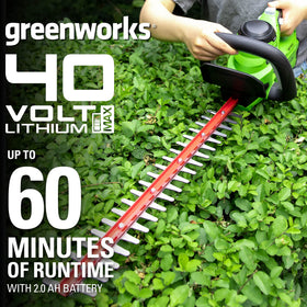 Greenworks 3-sided wrap-around handle for comfortable control during trimming.