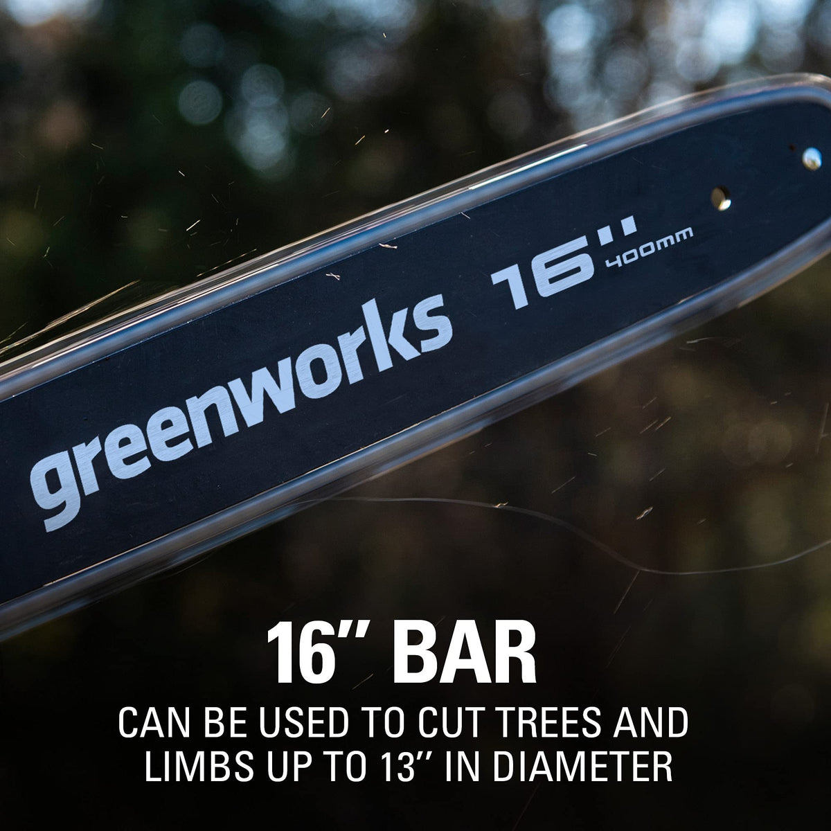 Greenworks 40V Gen 2 chainsaw brushless motor close-up highlighting torque