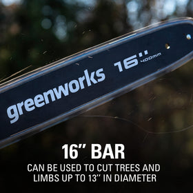 Greenworks 40V Gen 2 chainsaw brushless motor close-up highlighting torque