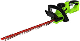 Greenworks 40V hedge trimmer showing cordless design for easy yard trimming.