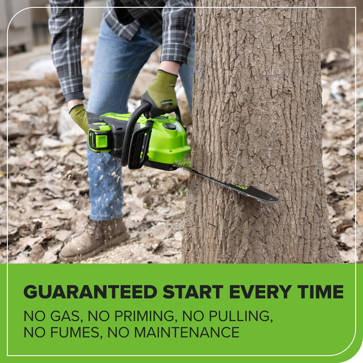 Greenworks 40V 5Ah battery ready for extended outdoor use.