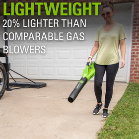 Greenworks 40V blower compact storage image shows easy organization