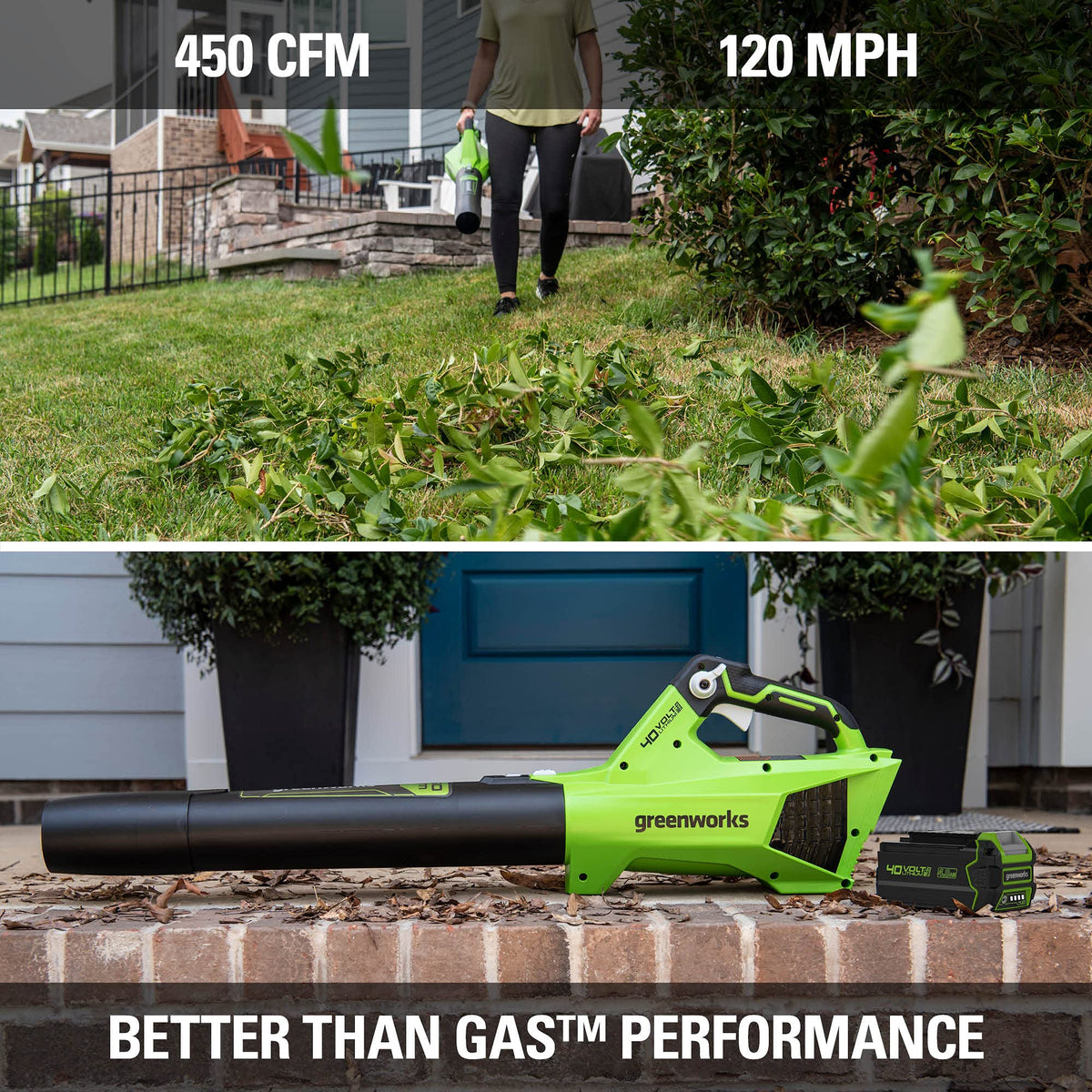 Greenworks 40V blower precision nozzle enables targeted debris removal
