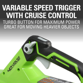 Greenworks 40V blower turbo mode for tougher leaf clearing