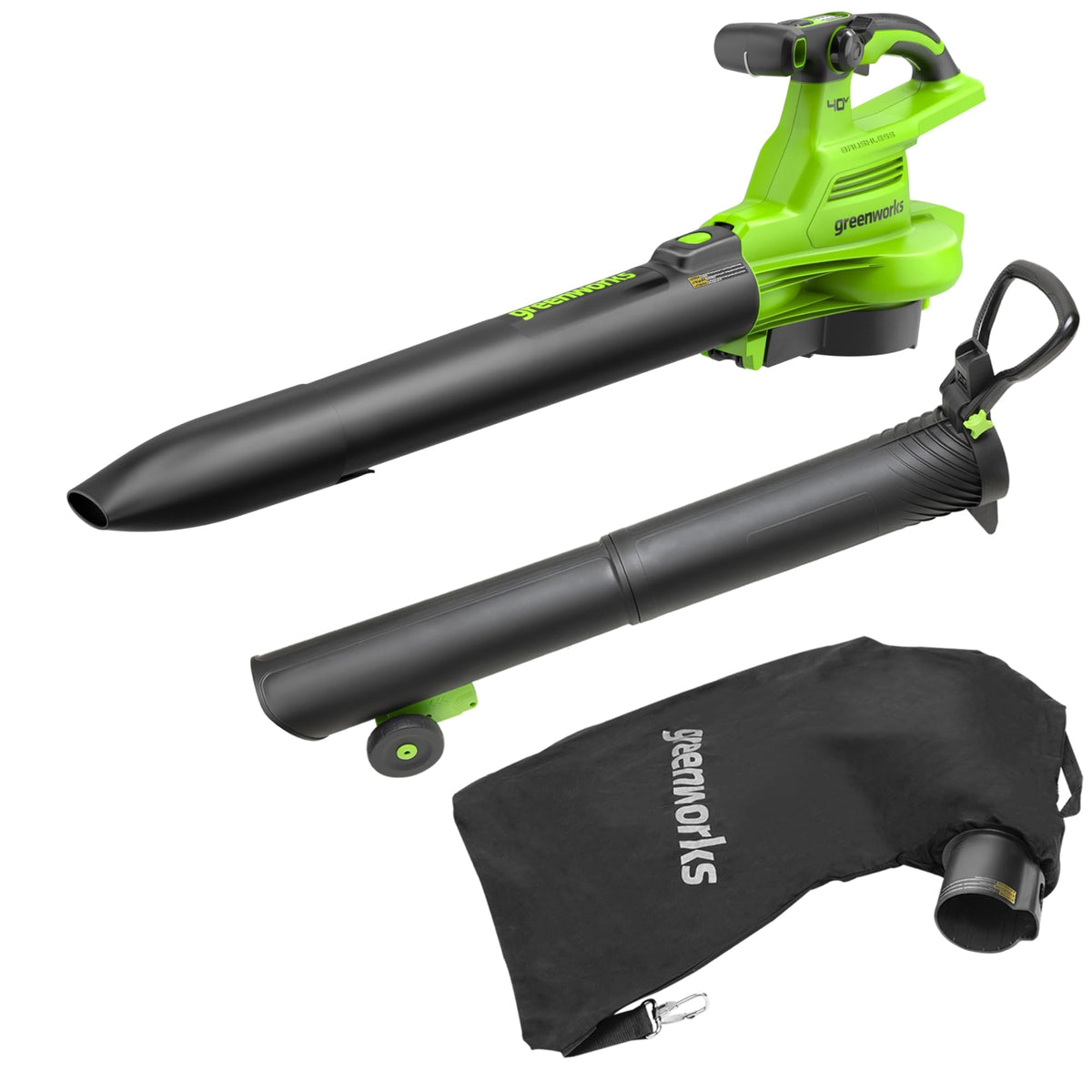 Greenworks 40V blower/vacuum body enables versatile yard cleanup with quiet performance.