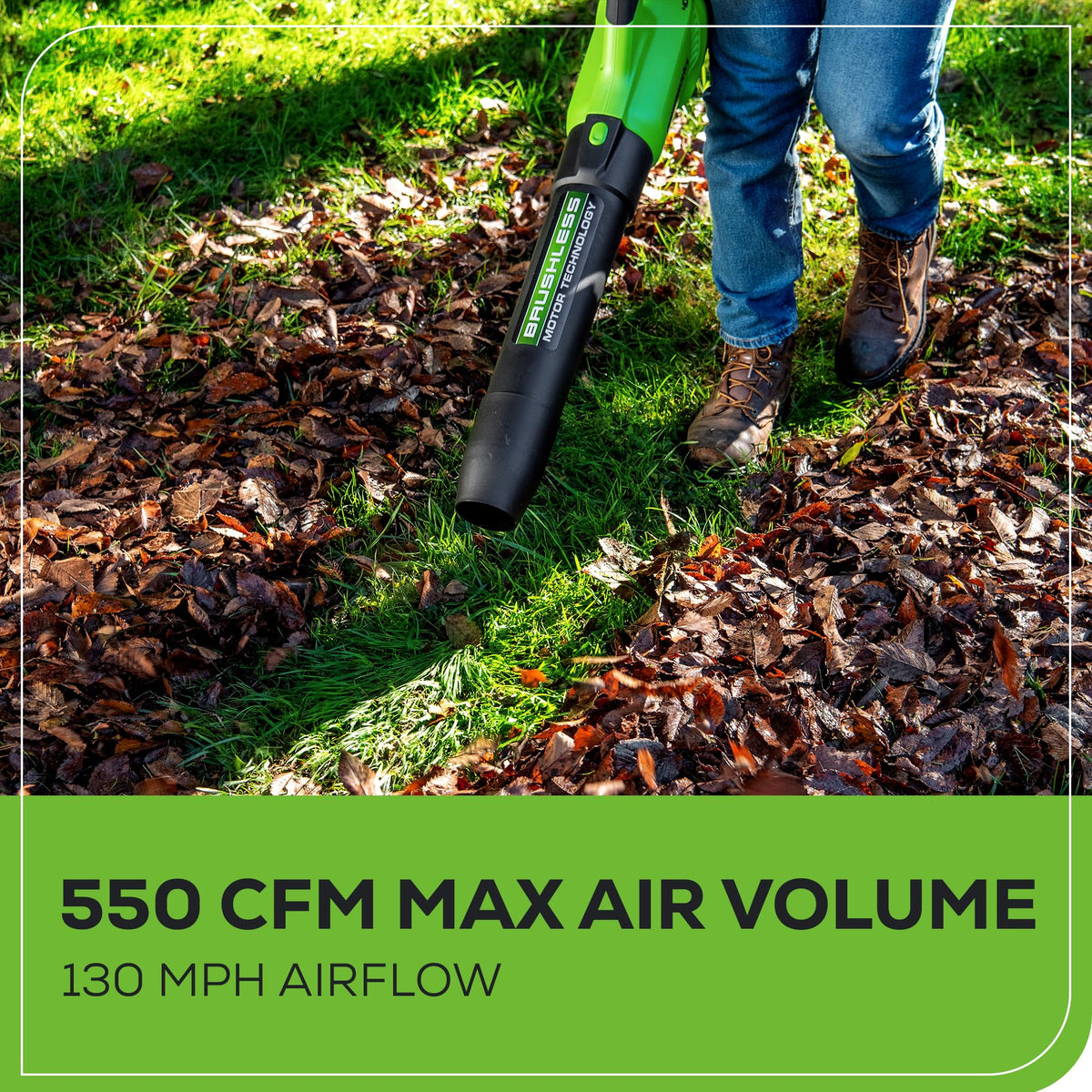 Greenworks 40V leaf blower ergonomic-handle offers comfortable grip for extended sessions.