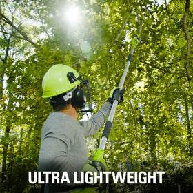 Greenworks cushioned overmold grip improves comfortable handling