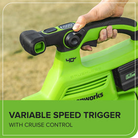 Greenworks 505 CFM cyclonic airflow clears dry and wet debris efficiently.