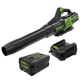 Greenworks 60V blower unit delivering cordless power for fast yard cleanup.