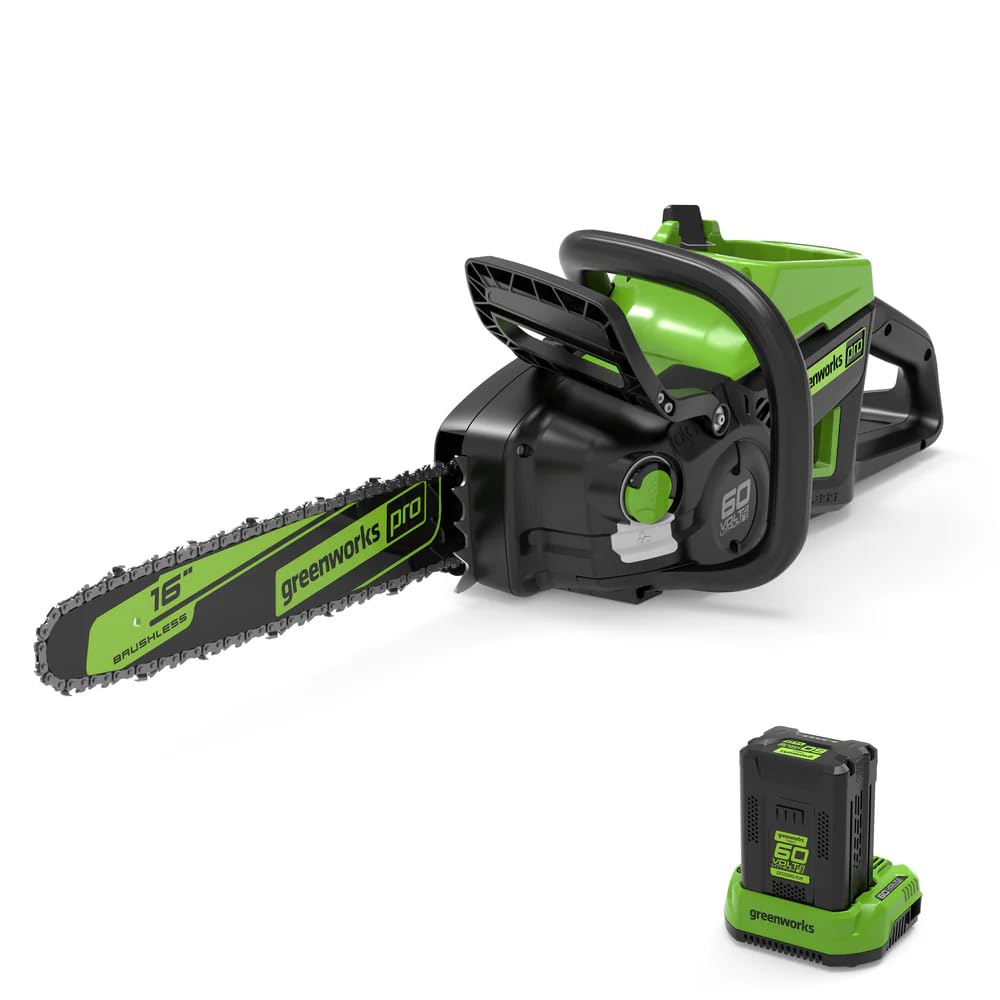 Greenworks Pro 60V chainsaw with an 18-inch bar for powerful cutting performance.