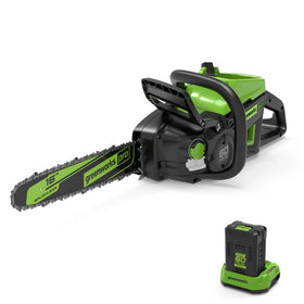 Greenworks Pro 60V chainsaw with an 18-inch bar for powerful cutting performance.