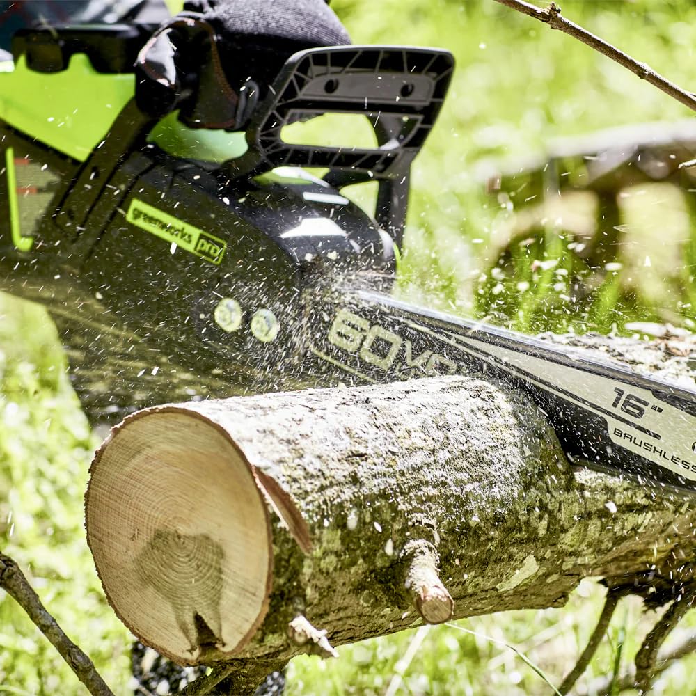 Greenworks Pro transparent oil fill window helps monitor lubrication easily.