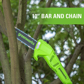 Greenworks 7-position pivot head enables cutting at multiple angles.