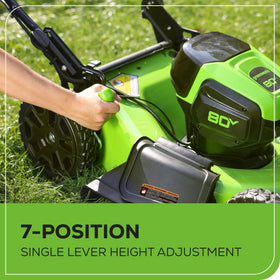 Greenworks 80V mulching and bagging attachment illustration for clean clipping.