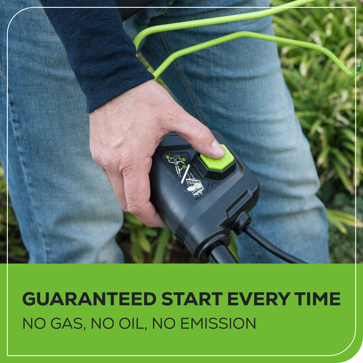 Greenworks 80V mower side-discharge feature in action for versatile clipping.