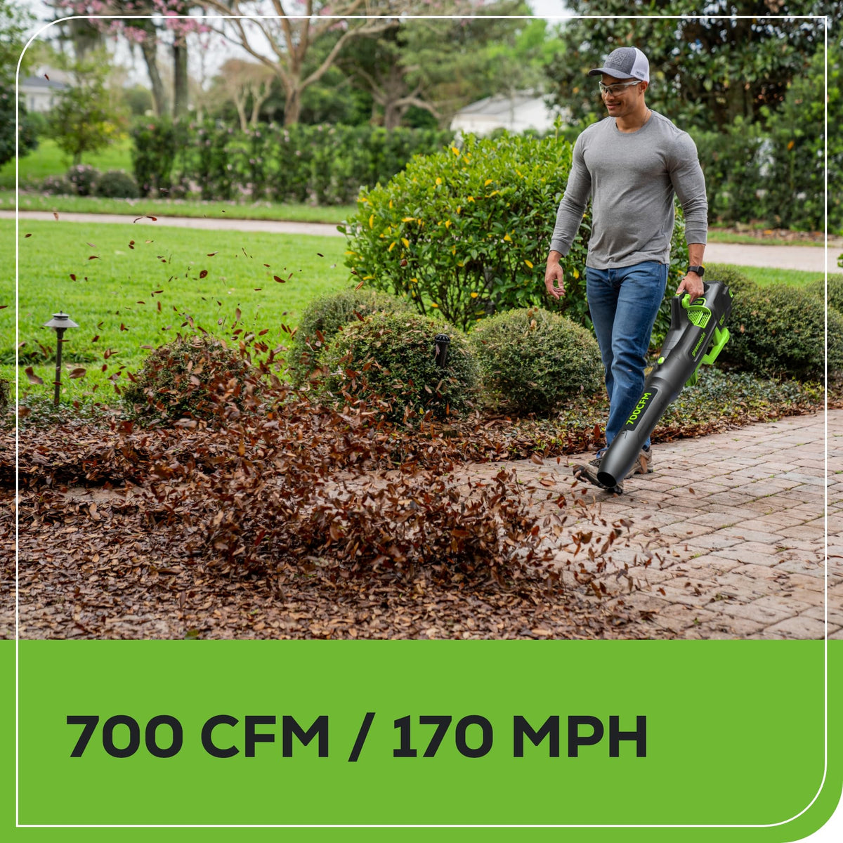 Greenworks 80V blower turbo boost mode for tough messes.