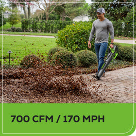 Greenworks 80V blower turbo boost mode for tough messes.