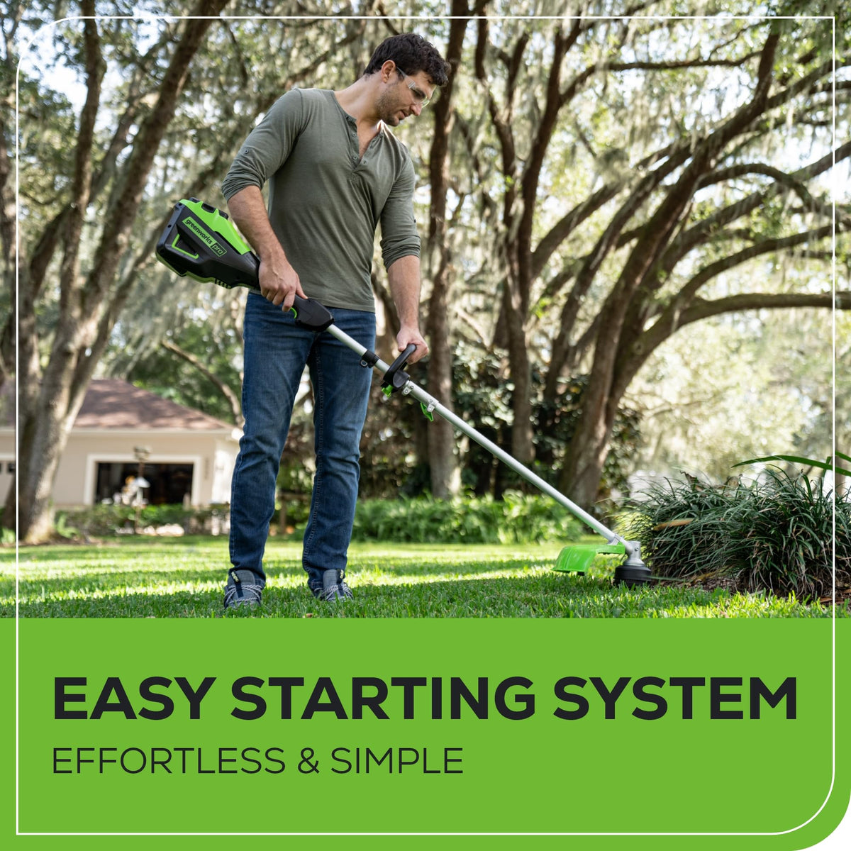 Attachment-capable shaft expands tool versatility with compatible Greenworks add-ons.