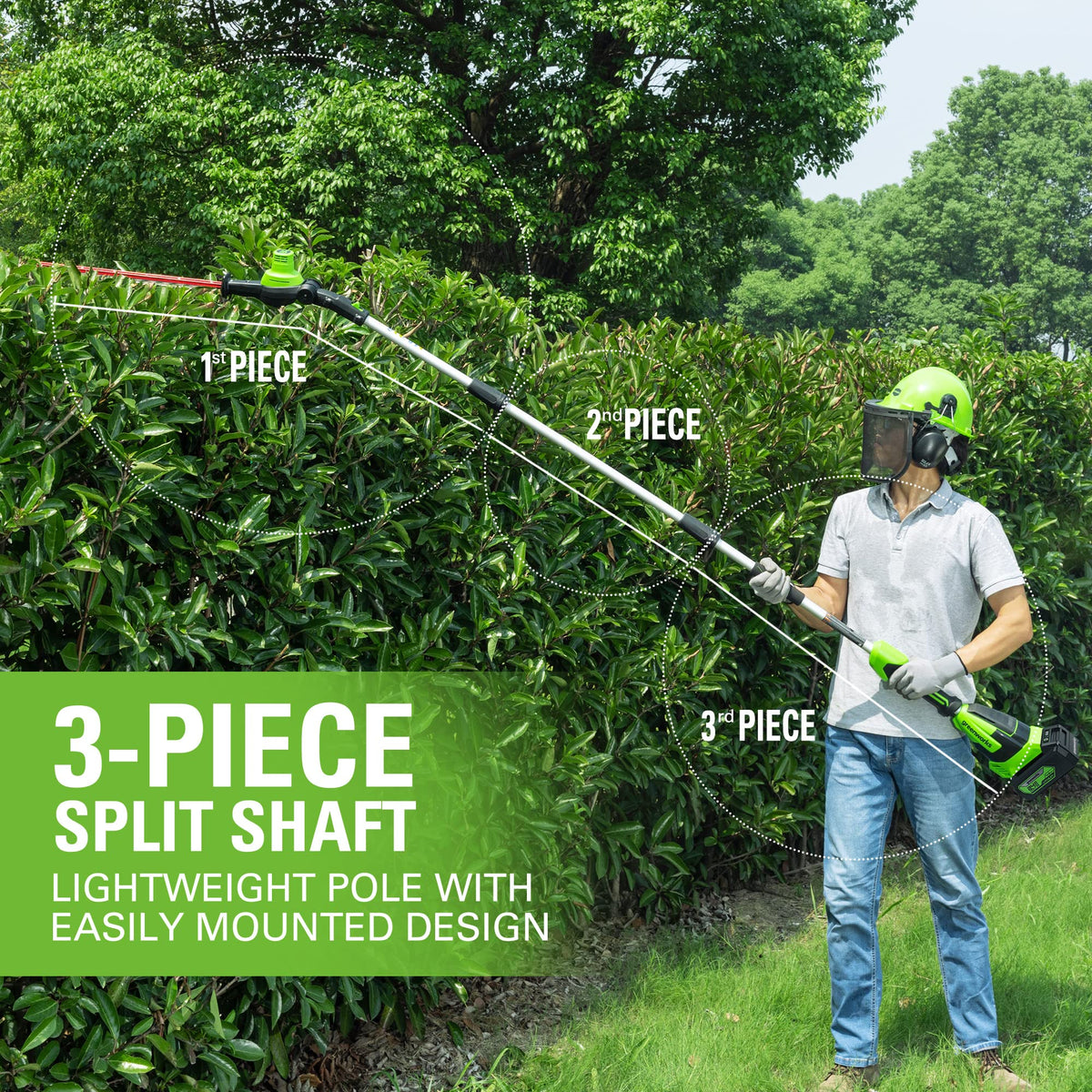 Greenworks automatic oiler protects the bar and chain during pruning.