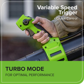 Turbo boost action highlights instant airflow for stubborn messes