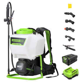 Greenworks backpack sprayer 70psi for precise garden coverage.