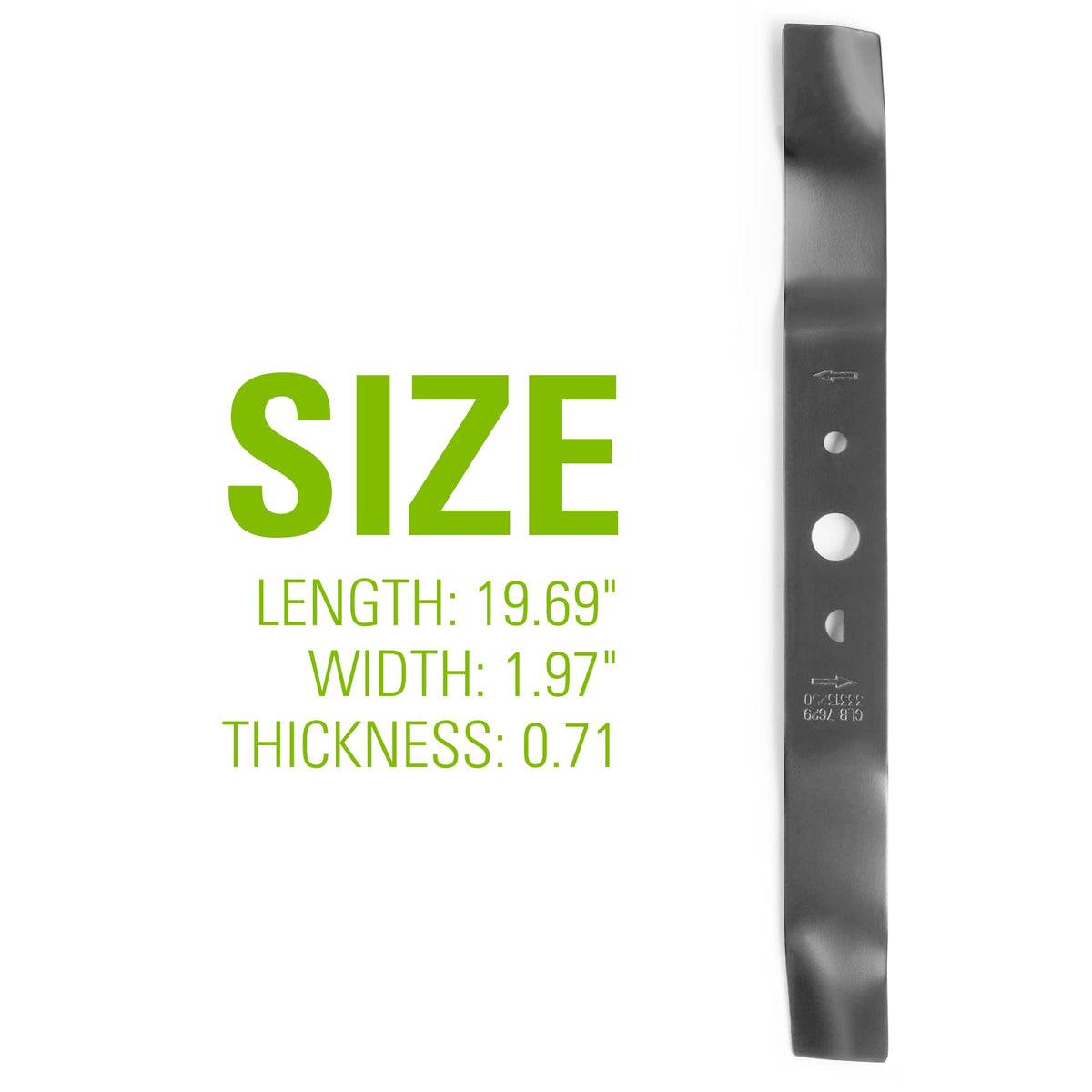 Greenworks blade mounting diagram showing straightforward installation on 25112 and 25022.