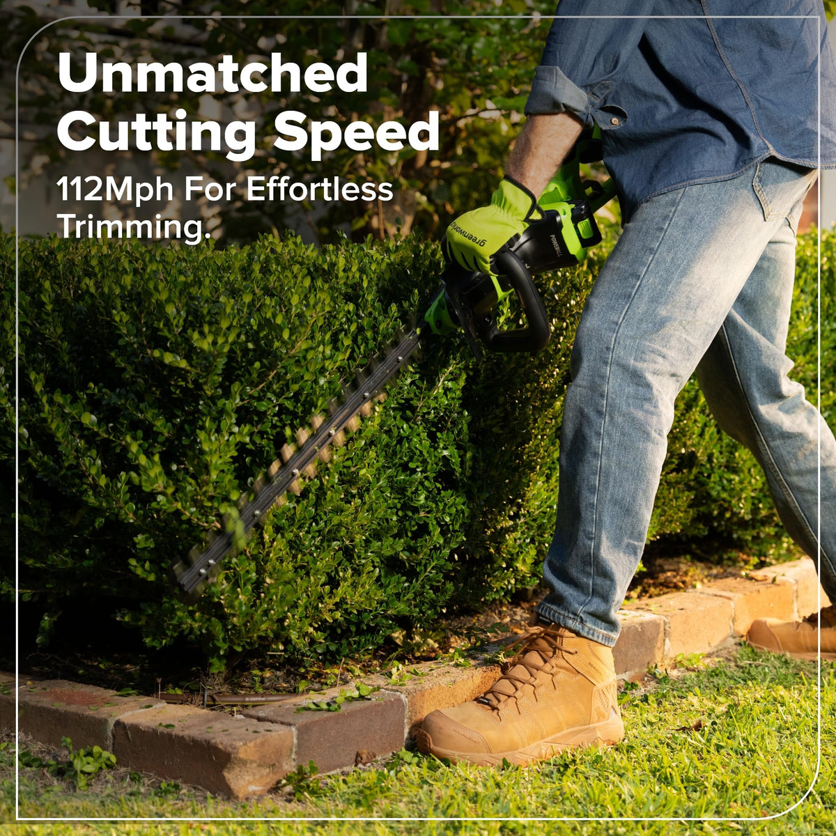 Greenworks brushless motor-core powering the trimmer for efficiency