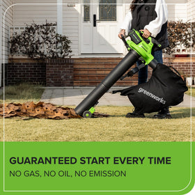 Greenworks brushless motor technology provides high torque for efficient debris pickup.