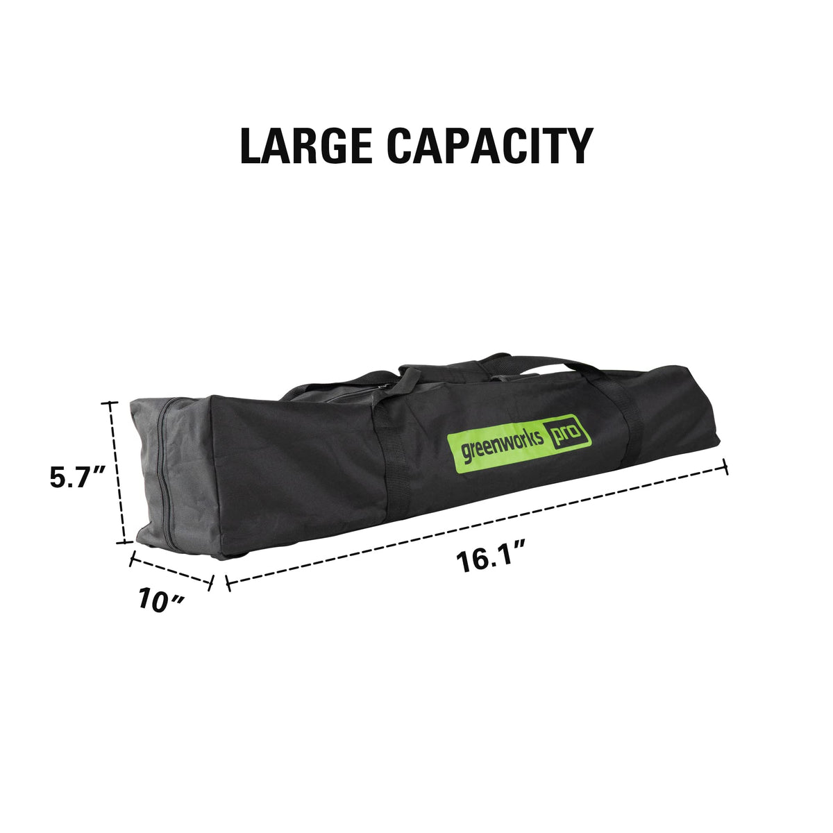 Greenworks universal pole saw carry case interior view, organized storage for quick access.