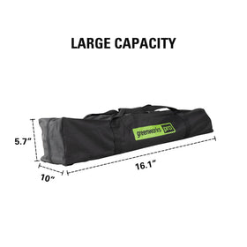 Greenworks universal pole saw carry case interior view, organized storage for quick access.