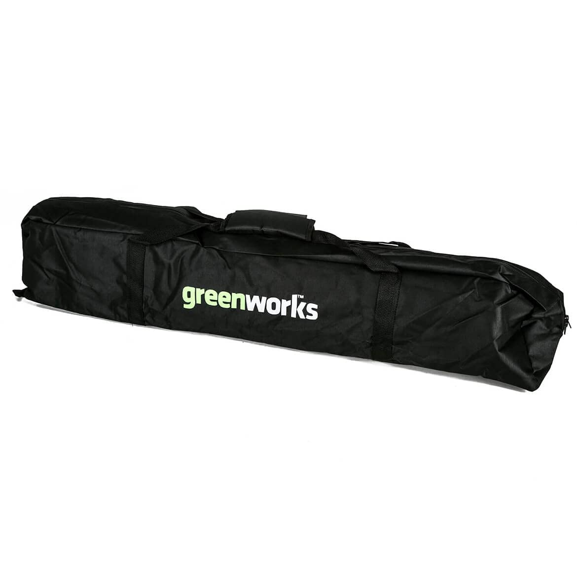 Greenworks universal pole saw carry case side view, durable storage for your tools.