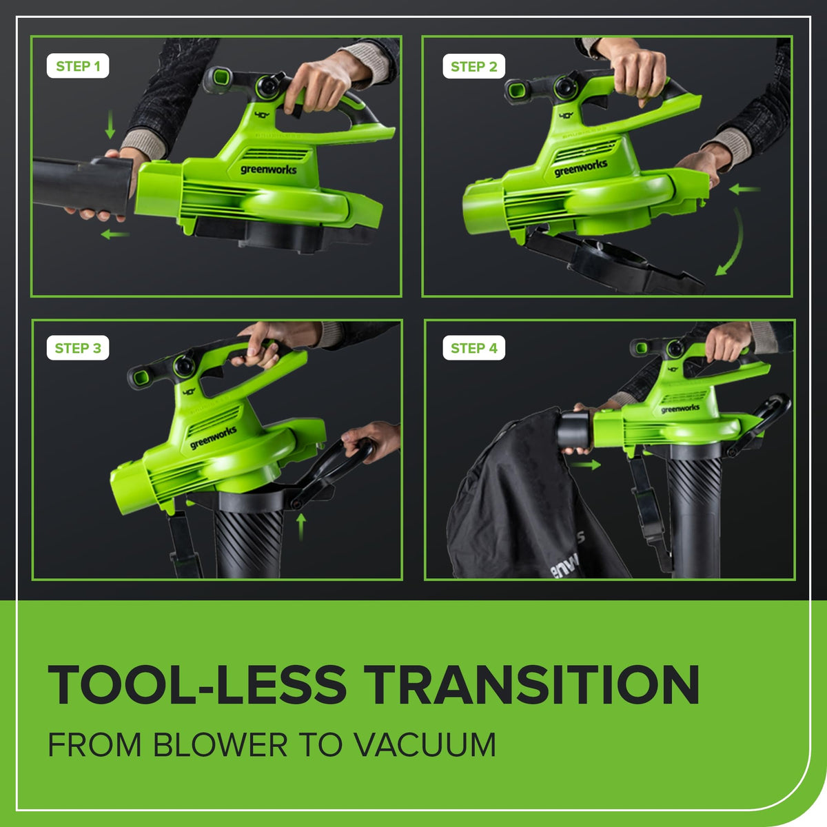 Greenworks ergonomic lightweight design reduces fatigue during extended use.