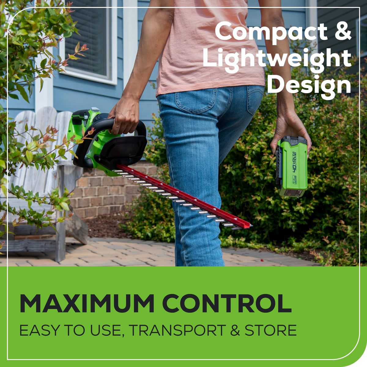 Greenworks 60-minute runtime on 2Ah battery for efficient work sessions.